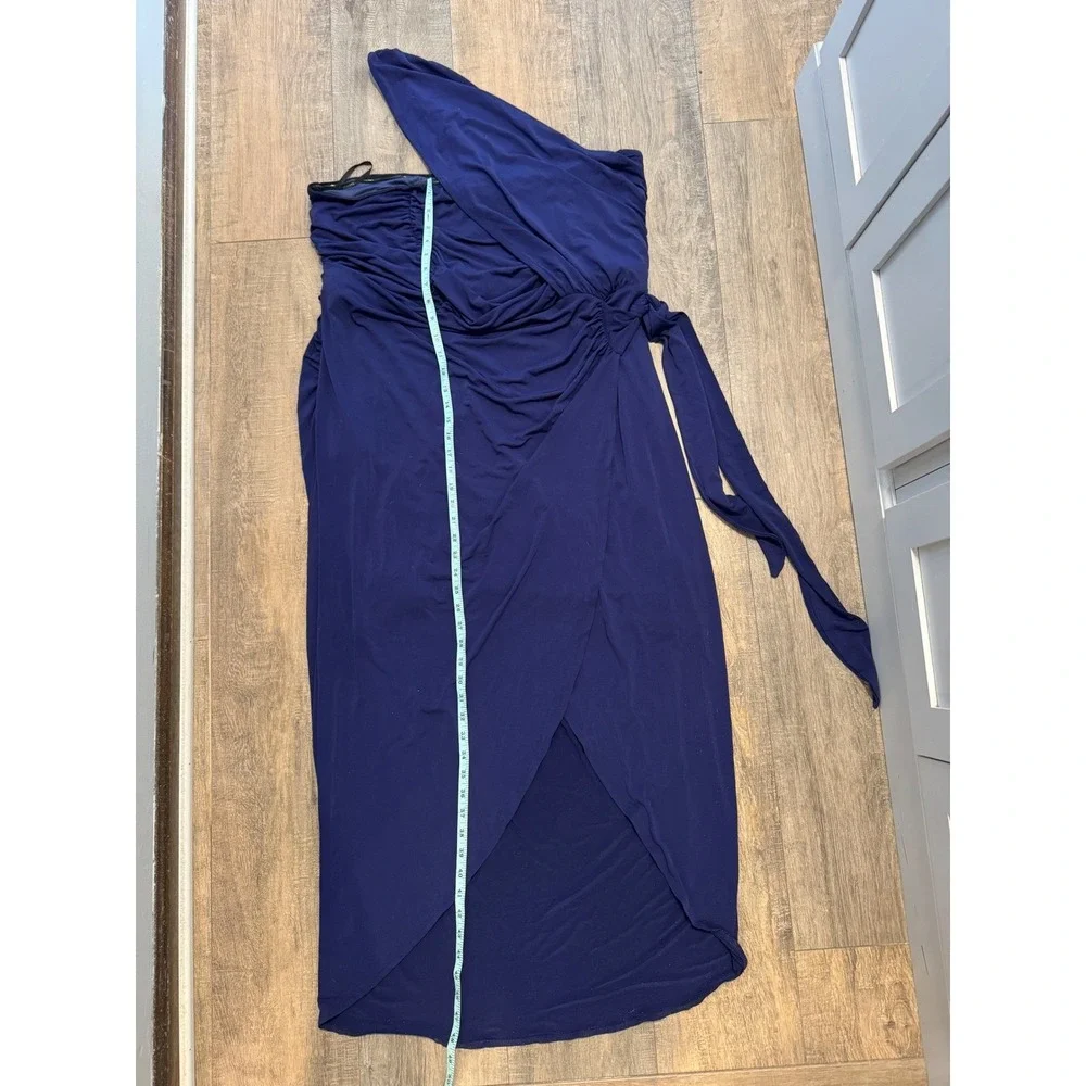 NWT ELOQUII Royal Blue One Shoulder Draped Ruched Maxi Dress Size 22 Formal - Picture 7 of 8